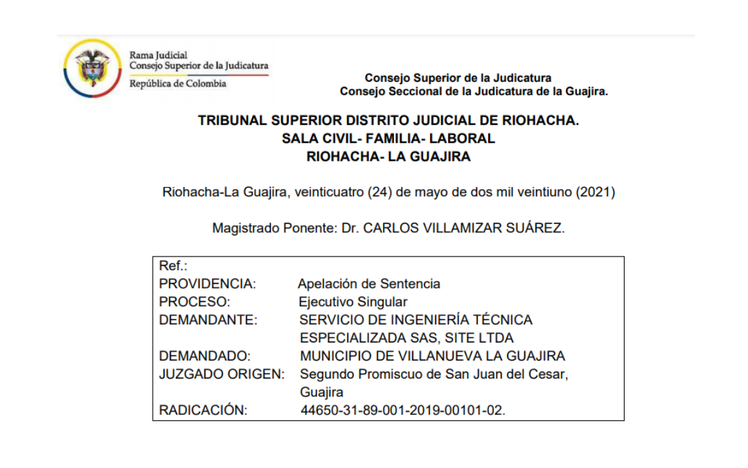 Nuevo fallo del Tribunal Superior Distrito Judicial de Riohacha – Apelación de Sentencia