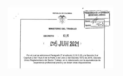 DECRETO 616 (Junio 4 de 2021) Equivalencia de experiencia profesional