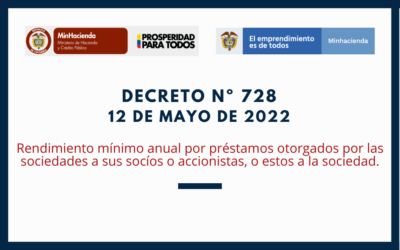 Decreto 728 de 2022 – Rendimiento mínimo anual por préstamos otorgados por las sociedades a sus socios o accionistas, o estos a la sociedad