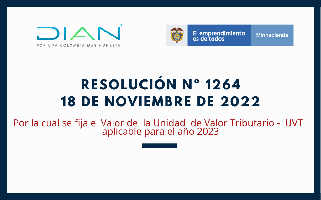 DIAN. Resolución 1264-2022. Valor de UVT para vigencia 2023