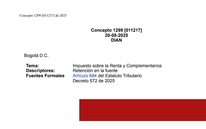 DIAN. Concepto 1299-25. Retefuente – Imposibilidad de fraccionar las cuentas de cobro mensuales