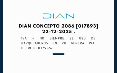 DIAN Concepto 2086 [017893] 22-12-2025 . IVA – No siempre el uso de parqueaderos en PH genera IVA. Decreto 0379-26