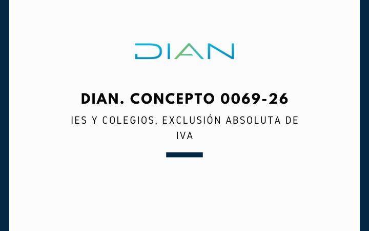 DIAN. Concepto 0069-26. IES y Colegios, Exclusión absoluta de IVA