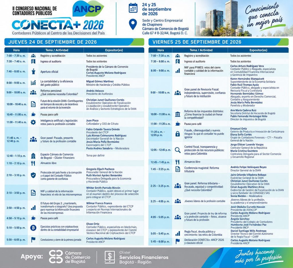 Programación CONECTA+ 2026, el II Congreso Nacional de Contadores Públicos